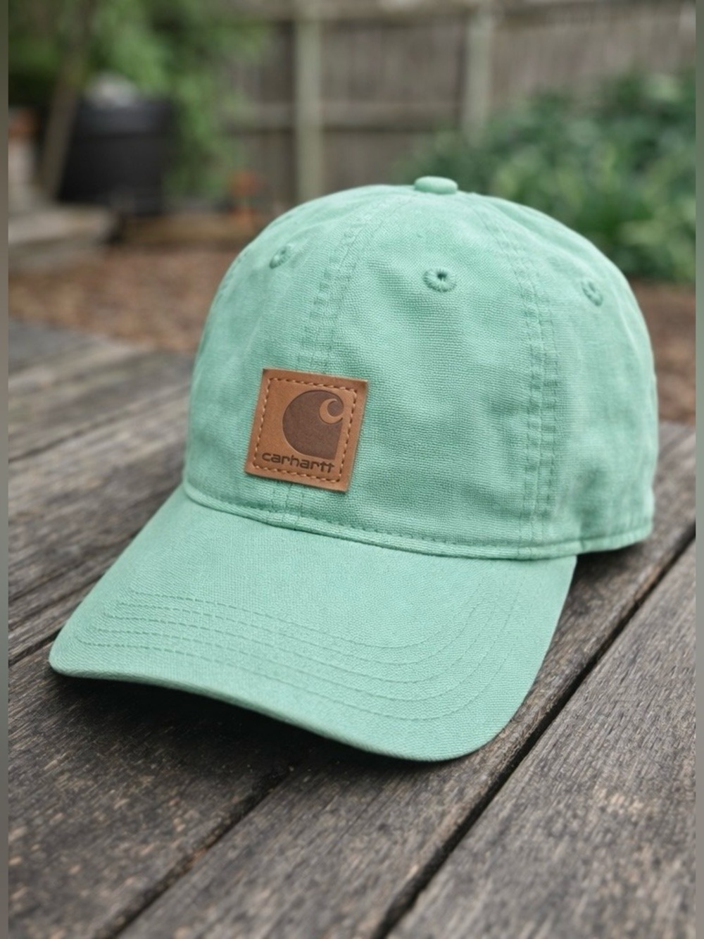 Carhartt Seafoam Green Canvas Baseball Hat Classic Brown Patch Adjustable Velcro